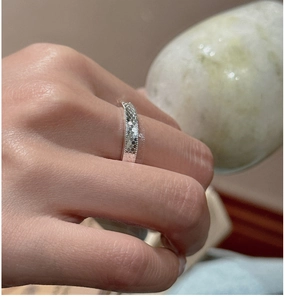 Macro detail of S925 sterling silver ring featuring a textured CNC honeycomb pattern