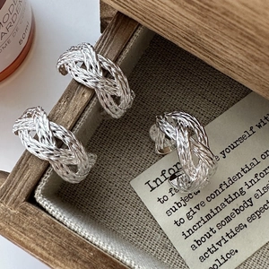 Three-piece S925 sterling silver braided twist rings set with minimalist woven rope texture