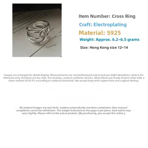 Macro view of S925 sterling silver multilayer cross ring with polished finish
