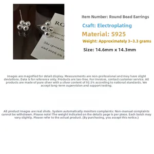Detail of S925 sterling silver four-bead stud earrings with dimensions 14.6mm x 14.3mm