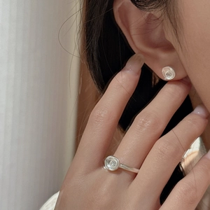 S925 sterling silver ring and stud earrings set with zircon in organic irregular design
