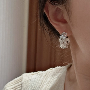 S925 sterling silver woven twist hoop earrings with vintage textured knot design for women