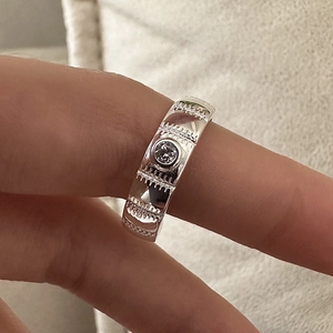 925 Sterling Silver Open Adjustable Ring For Women Korean Retro Vertical Texture Zirconia Inlaid Minimalist Jewelry