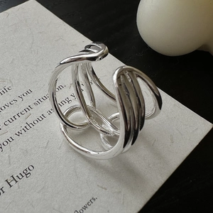 Minimalist S925 sterling silver multilayer intertwined hollow open ring for women