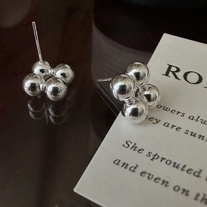 S925 Sterling Silver Minimalist Round Bead Cluster Stud Earrings For Women Vintage Korean Style Four Sphere Fashion Jewelry