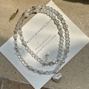 Collier Pendentif Cœur en Künstliche Perles Argent Sterling S925 Élégant Minimaliste Cristal Blanc Künstliche Perle d'Imitation Bijoux Collier Femme