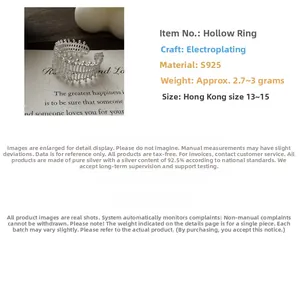 Detailansicht des S925 Silberrings mit hohlgeflochtener Spitze und Plattierung
