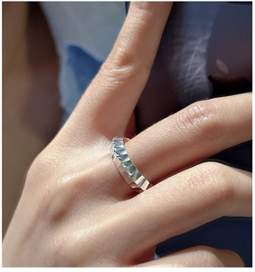 Macro view of S925 sterling silver ring featuring unique geometric faceted texture
