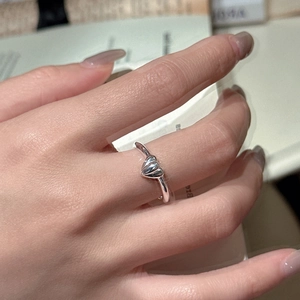 S925 sterling silver minimalist double heart ring worn on finger, elegant silver jewelry