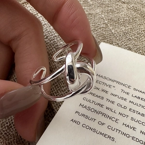 Minimalist S925 sterling silver multilayer knotted ring with adjustable open design