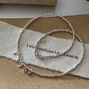 Collier à Perles avec Pendentif Lettre Lucky en Argent Sterling S925 pour Femmes Style Coréen Chaîne de Clavicule Simple Bijoux Minimalistes