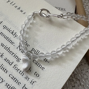 Collana S925 Argento Sterling con Pendente a Forma di Fagiolo Nodo Cristallo Bianco Catena Vintage Stile Coreano Minimalista