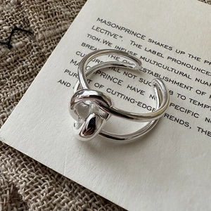 Minimalist S925 sterling silver double-layered open ring with a 3D knot design detail