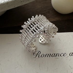 S925 Sterlingsilber Hohl Spitze Ring Für Damen Vintage Geometrisches Nischendesign Offen Verstellbar Strass Eingelegter Ring Schmuck