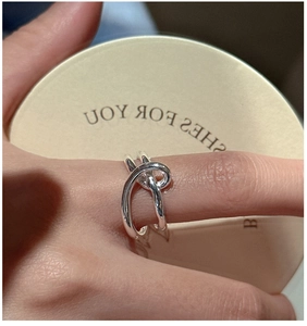 Makroaufnahme des S925 Sterlingsilberknotenrings mit elegantem Doppellinien-Designdetail