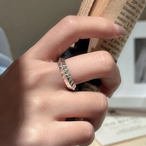 S925 sterling silver geometric faceted ring with vintage CNC textured finish for women