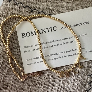 925 Sterling Silver Lucky Letter Pendant Necklace Korean Style Beaded Chain Gold Plated Niche Design Fashion Jewelry Gift For Women