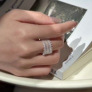 Vintage S925 Sterling Silber Spitzenring mit hohl gewebtem Mesh und Zirkonsteinen