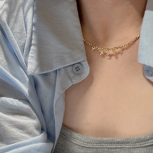 Elegant gold S925 sterling silver beaded necklace with LUCKY letter pendants for women