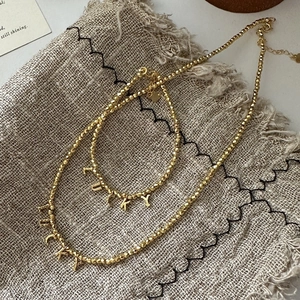 S925 sterling silver LUCKY letter necklace and bracelet set with faceted golden beads