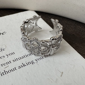 S925 sterling silver hollow iris flower open ring with vintage filigree lace design