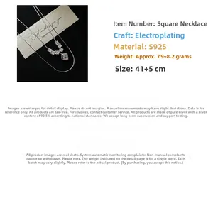 Nahaufnahme der S925 Sterlingsilber Quadrat-Halskette mit Abmessungen von 41+5 cm