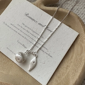 S925 sterling silver brushed ball and diamond-set leaf pendant necklace for women