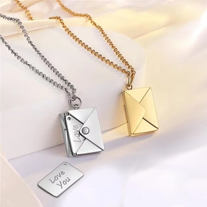 Stainless Steel Envelope Locket Necklace With Hidden Message Card Love You Engraved Pendant Personalized Fashion Jewelry Gift For Women