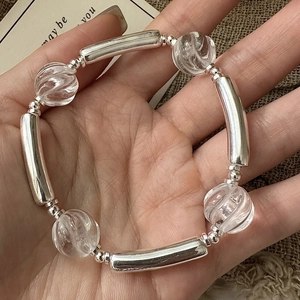 S925 Sterling Silver Beaded Bracelet For Women Vintage Design White Artificial Crystal Spiral Beads Electroplated Jewelry