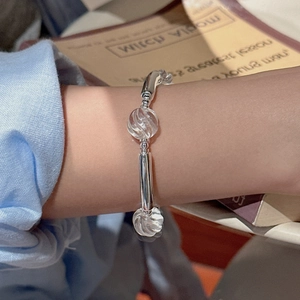 Minimalist S925 sterling silver beaded bracelet with clear glass spiral beads for women
