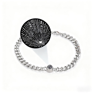 Silver stainless steel cuban chain bracelet with 100 languages I love you projection stone