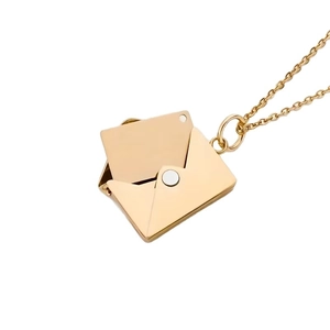 Golden titanium steel envelope necklace with open pendant and hidden message compartment