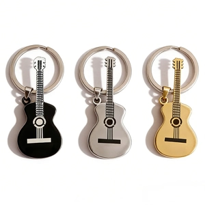 Trendy Hip Hop Stainless Steel Guitar Keychain Musical Instrument Pendant Key Ring For Unisex Gift Gold Silver Electroplated