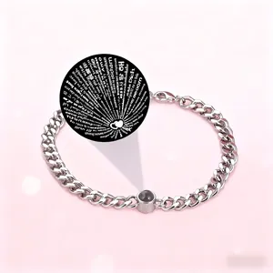 Stainless Steel Curb Chain Projection Bracelet 100 Languages I Love You Commemorative Jewelry Couples Lovers Gift