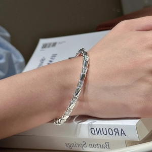 S925 sterling silver serpent link bracelet featuring clear cubic zirconia inlays