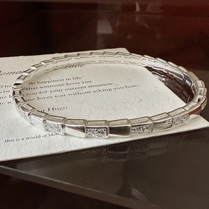 Elegant S925 sterling silver snake scale bracelet with sparkling zircon accents on background