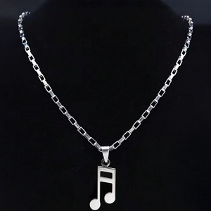 Unisex Stainless Steel Music Note Pendant Necklace Silver Box Chain Musical Symbol Distressed Fashion Jewelry Gift Daily Accessory