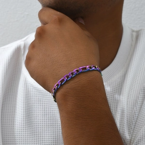 Hip Hop Irisierend Regenbogen Edelstahl Panzerkette Armband Für Herren Damen Verstellbare Verlängerungskette Mode Schmuck Geschenk