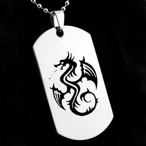 Collier pendentif militaire dragon pour homme en acier inoxydable poli avec chaîne