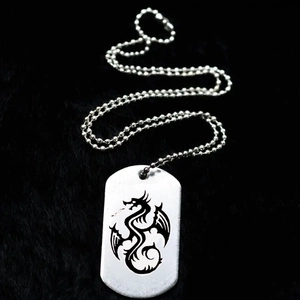 Collier plaque militaire en acier inoxydable pour homme avec dragon noir et chaîne à billes