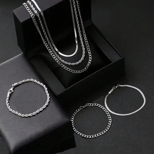 Unisex Stainless Steel Jewelry Set For Women Men Rope Snake Curb Chain Necklace And Bracelet Set Silver Tone Fashion Jewelry