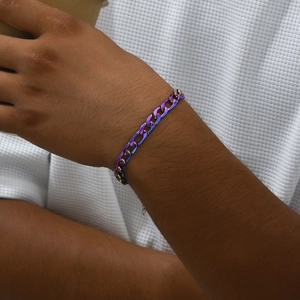 Regenbogenfarbenes Hip-Hop Panzerarmband aus irisierendem Titanstahl für Unisex