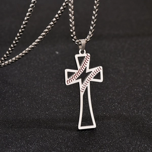 Stainless Steel Baseball Cross Pendant Necklace For Men Hip Hop Hollow Design Streetwear Jewelry Accessory