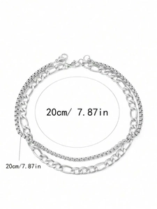 Detail view of double-layer stainless steel chain bracelet with 20cm length specification