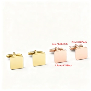 Square stainless steel cufflinks in gold and rose gold with dimensional size markings