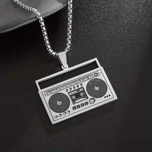 Collar con colgante de radiocassette hip hop vintage en acero de titanio para hombres