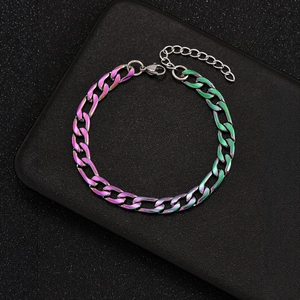 Regenbogenfarbenes Gliederkettenarmband aus Titanstahl für Damen und Herren mit Verschluss