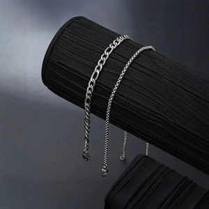 Minimalist Stainless Steel Figaro Box Chain Layering Bracelet Set For Women Men Silver Plated Geometric Link Wristband Jewelry