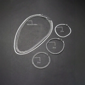 6-piece stainless steel jewelry set with layered silver necklaces and bracelets set