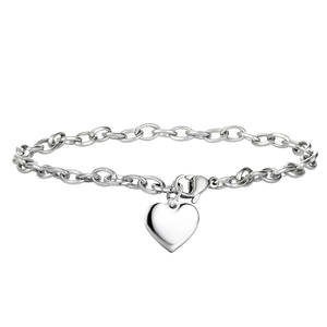 Bracelet à pendentif cœur poli en acier inoxydable avec fermoir mousqueton sur fond blanc